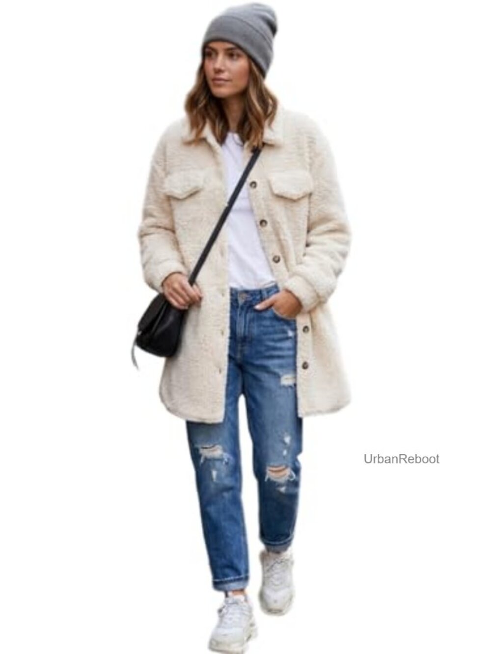 Fuzzy Fleece Teddy Cardigan Button Down Long Sleeve Relaxed Fit Winter Coat